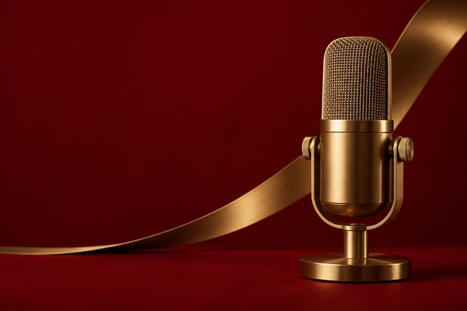 Ilustração conceitual de microfone dourado para o podcast